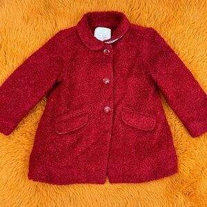 Zara baby girl red teddy button front trench coat size 18/24 M